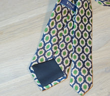 Load image into Gallery viewer, Altea-navy-green-art-deco-silk-tie-back
