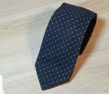 Load image into Gallery viewer, Altea-navy-white-dotted-tussah-silk-tie
