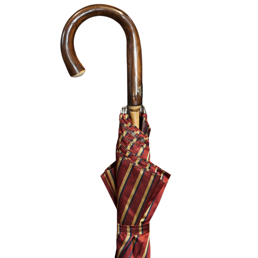 Red multistripe Chestnut Wooden Stick Umbrella