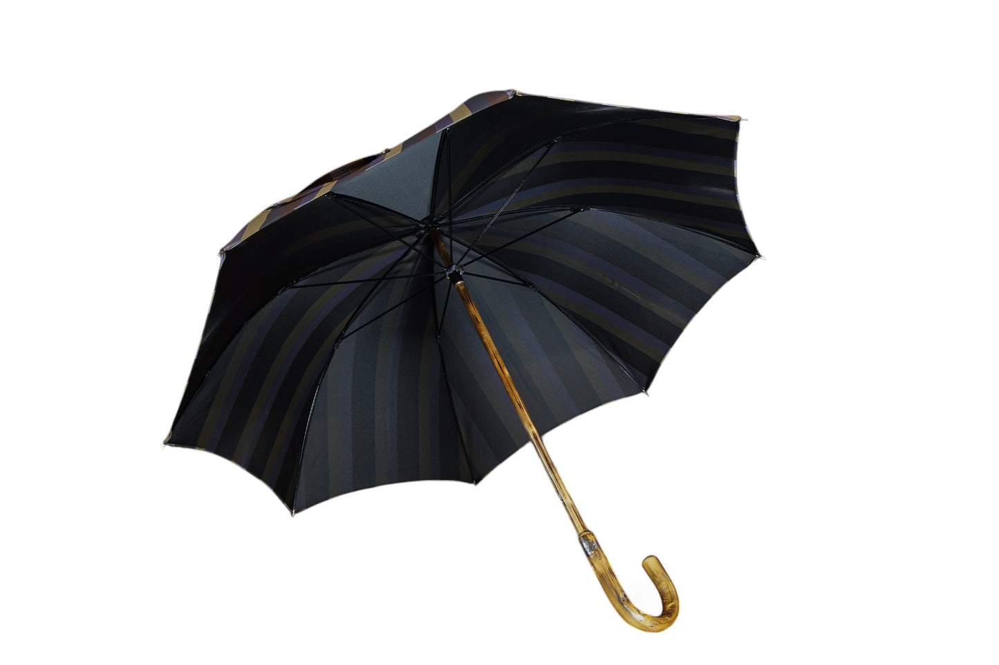 Multistripe Solid Chestnut Wooden Stick Umbrella