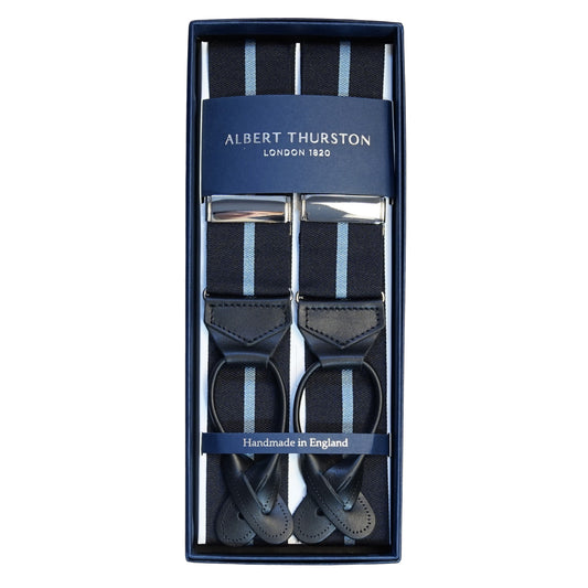 Albert Thurston - Navy & Light blue Striped Braces