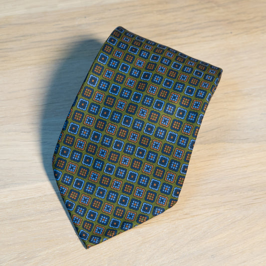 Green/Navy Medallion Madder Silk Tie Untipped