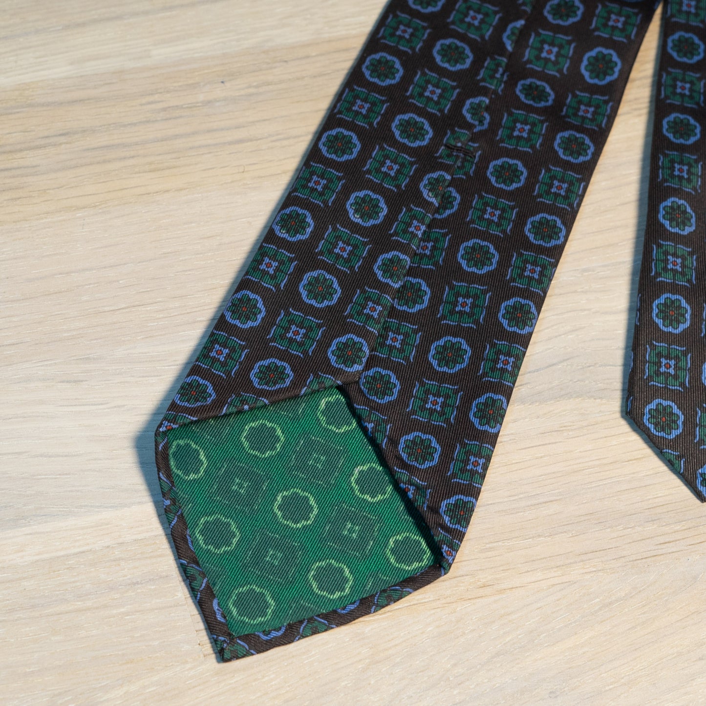 Brown/Green Medallion Madder Silk Tie Untipped