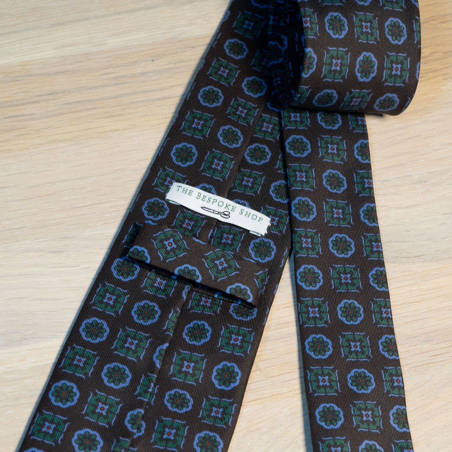 Brown/Green Medallion Madder Silk Tie Untipped