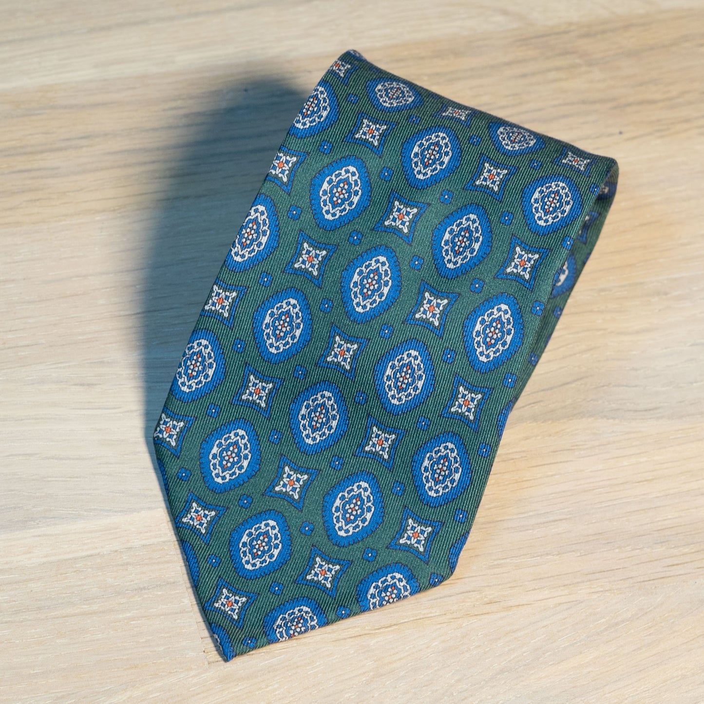 Green/Navy Medallion Madder Silk Tie Untipped