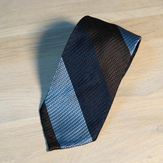 Brown Block Stripe Grenadine Garza Grossa Silk Tie