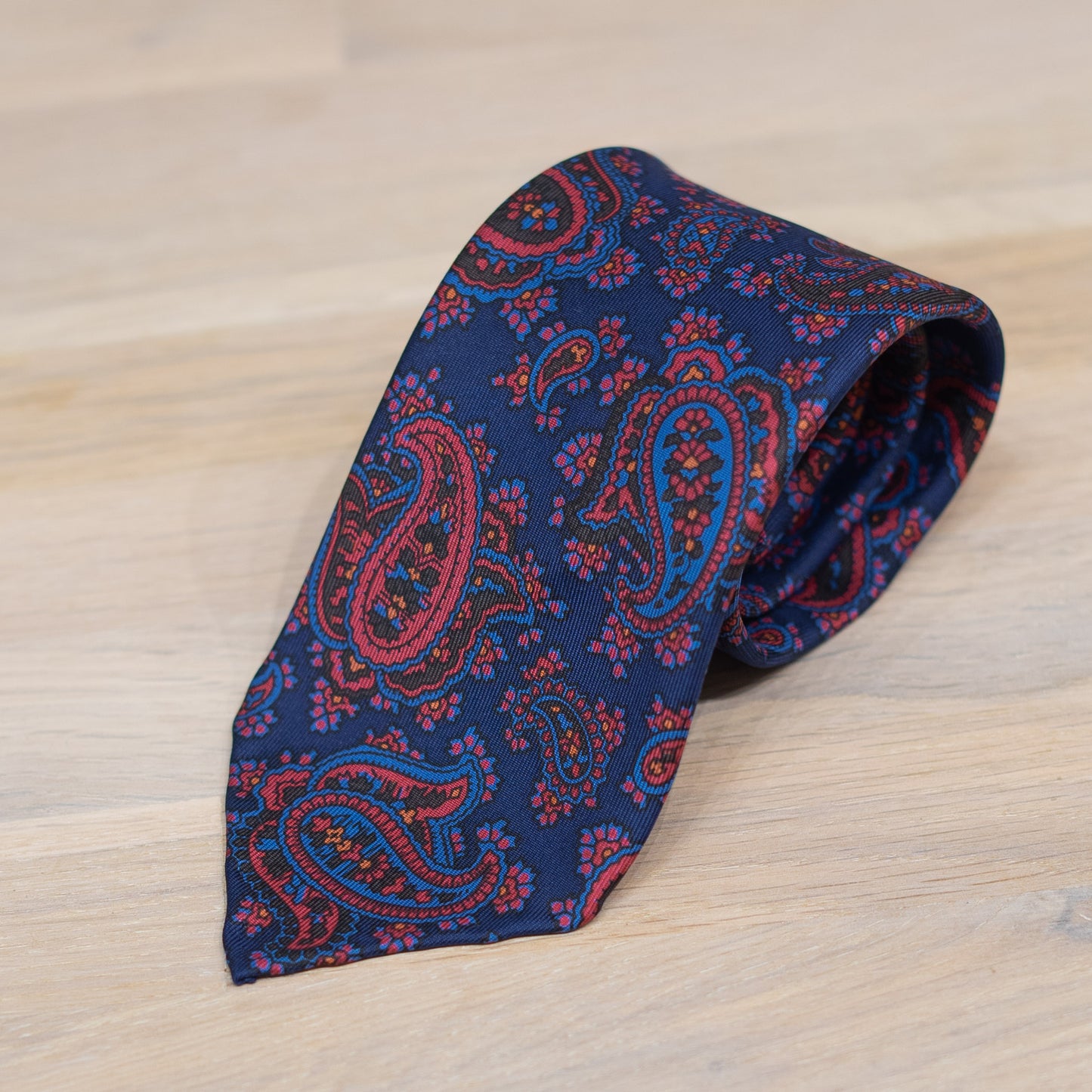 Navy/Red Paisley Madder Silk Tie Untipped