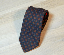 Load image into Gallery viewer, Navy-orange-floral-wool-tie
