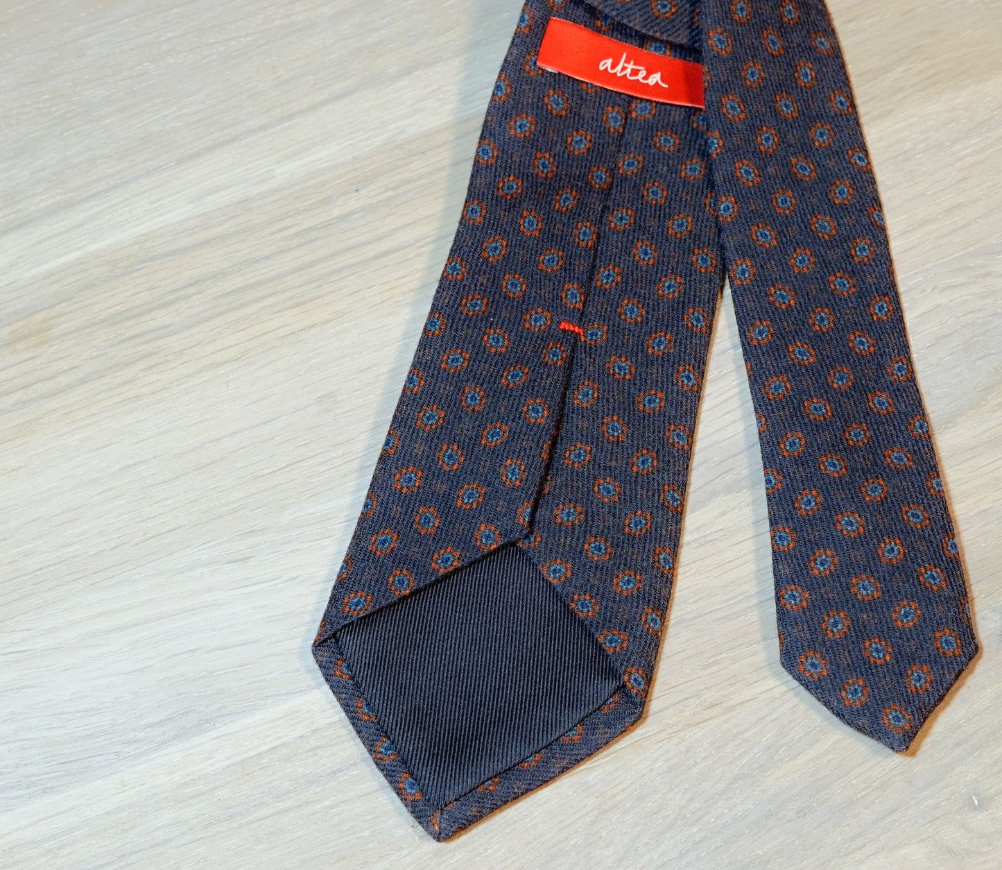 Navy-orange-floral-wool-tie-back