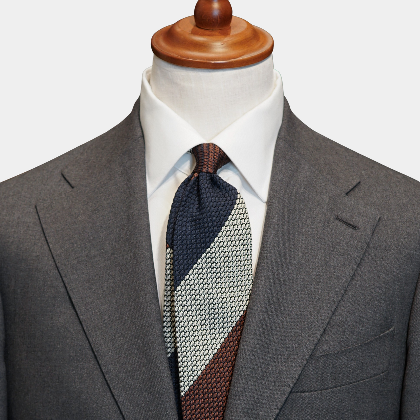 Brown Block Stripe Grenadine Garza Grossa Silk Tie - The Bespoke Shop 