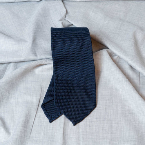 Navy Garza Fina Grenadine Silk Tie Untipped - The Bespoke Shop 