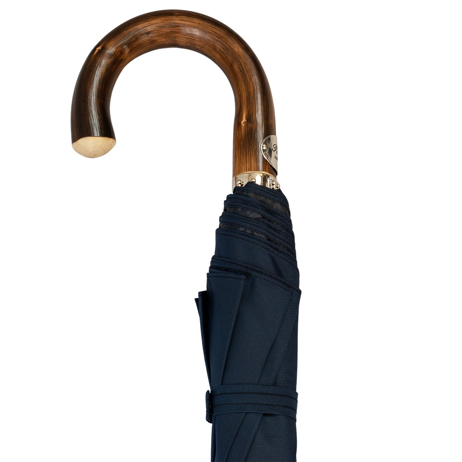 Chestnut Handle Folded Umbrella - Navy Blue - The Bespoke Shop 