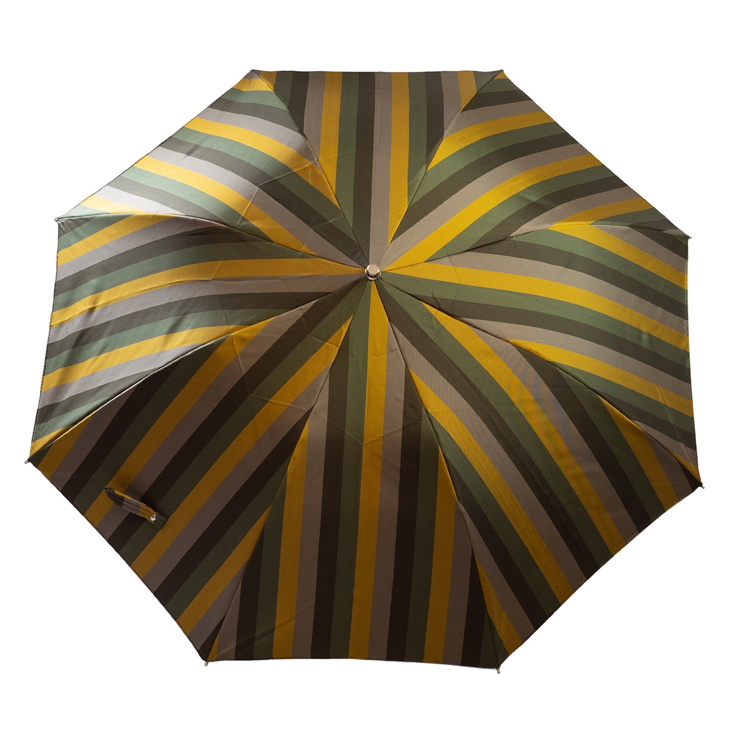 Chestnut Handle Folded Umbrella -Multicoloured stripes - The Bespoke Shop 