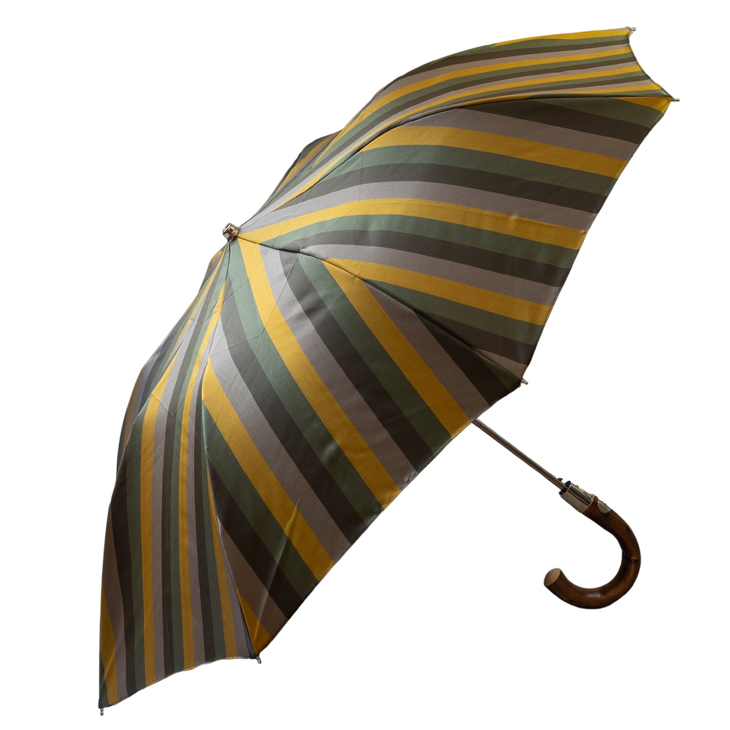 Chestnut Handle Folded Umbrella -Multicoloured stripes - The Bespoke Shop 